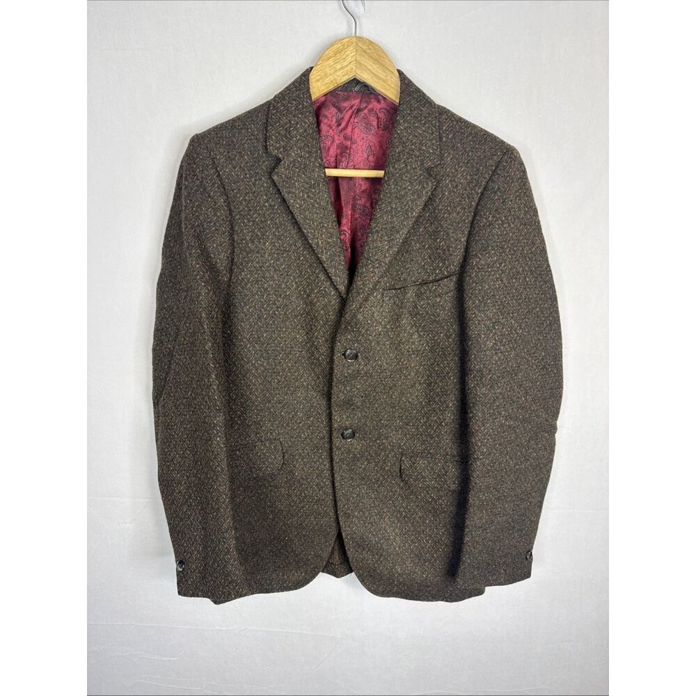 Vintage Meister Tweed Sport Coat Blazer Men’s 36 Montreal Canada Wool Brown‎ Red